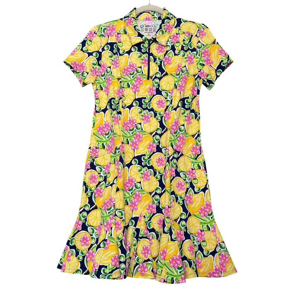 IBKUL Godet Golf Dress Lemon Floral Print UPF50 Cooling Zip Performance S - Picture 14 of 14